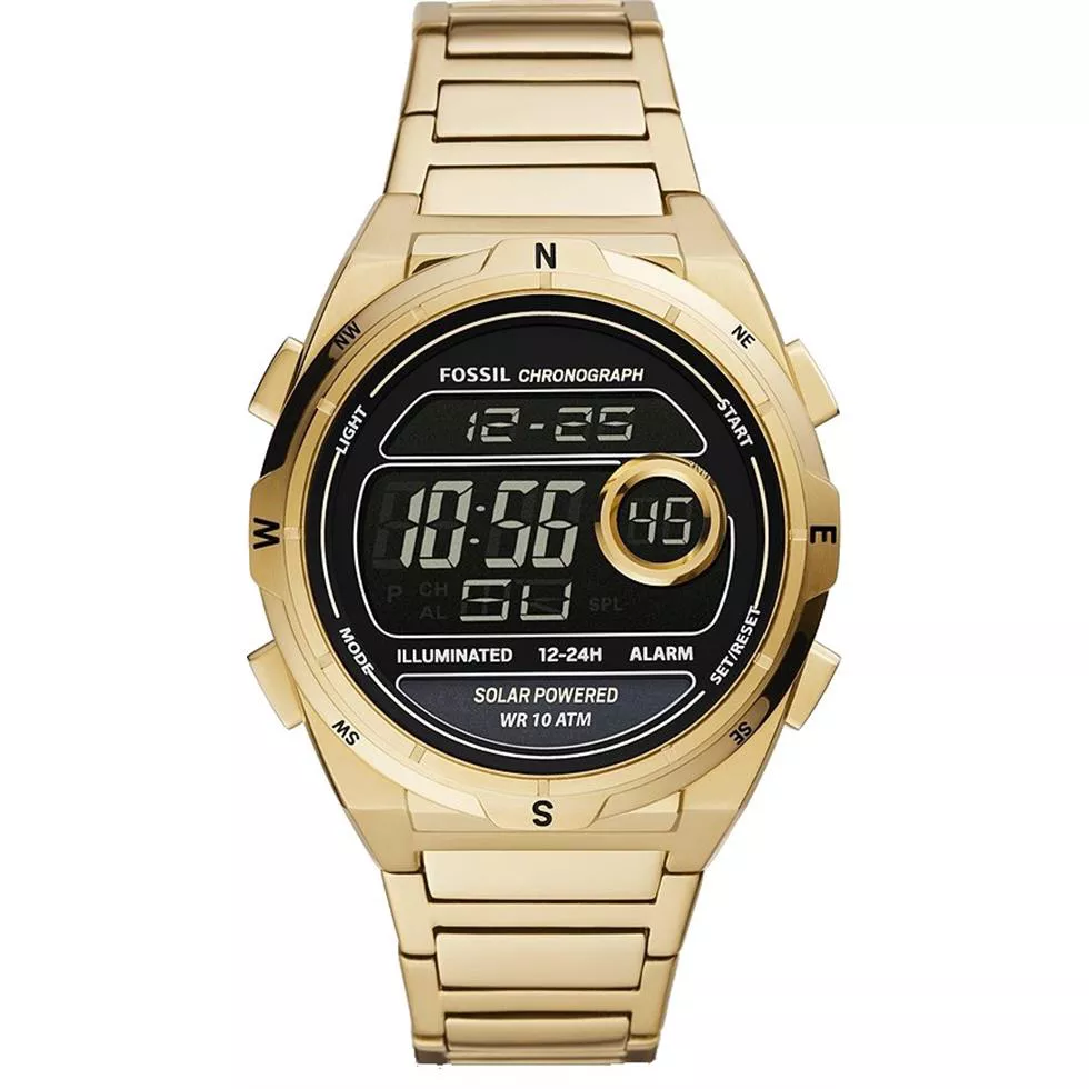 Everett Solar-Powered Digital Gold-Tone Watch 45MM