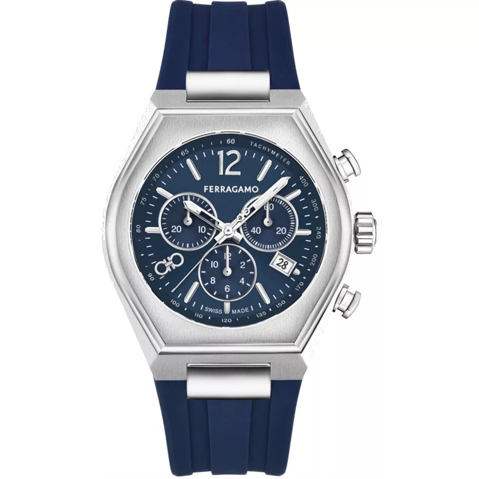 Ferragamo Tonneau Chrono Blue Watch 42mm