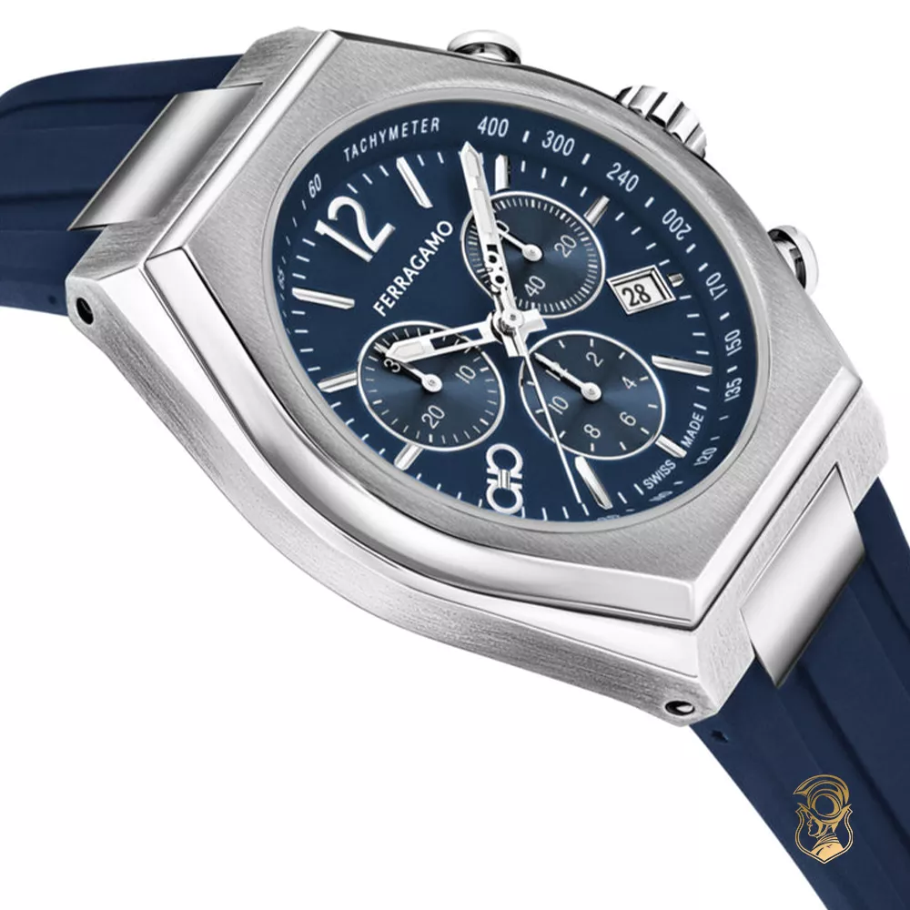 Ferragamo Tonneau Chrono Blue Watch 42mm