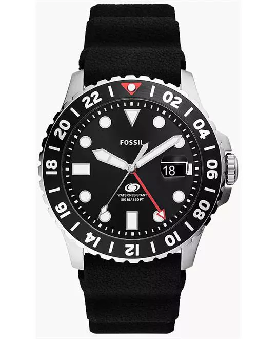 Fossil Blue GMT Black Silicone Watch 46mm