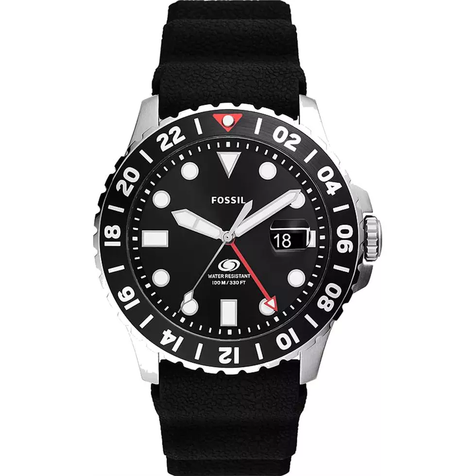 Fossil Blue GMT Black Silicone Watch 46mm