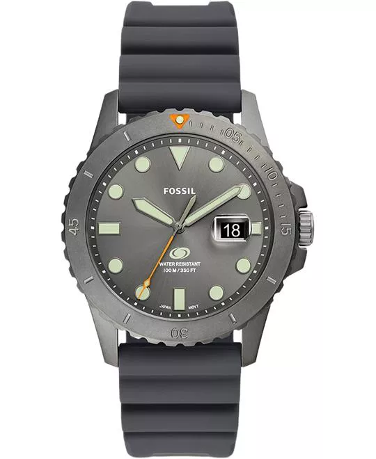Fossil Blue Three-Hand Date Gray Silicone Watch 42MM