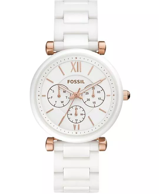 Fossil Carlie Multifunction White Ceramic Watch 38MM