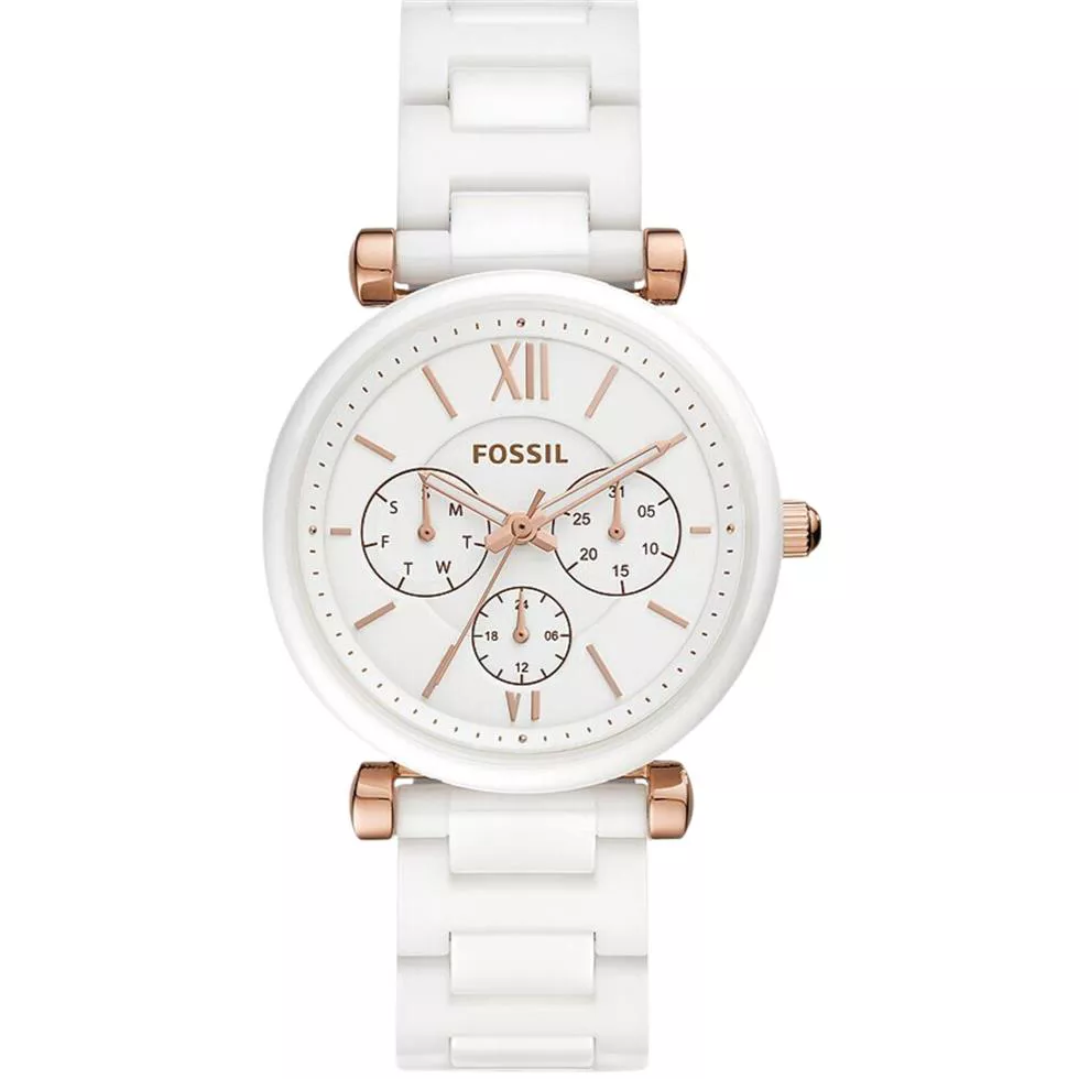 Fossil Carlie Multifunction White Ceramic Watch 38MM