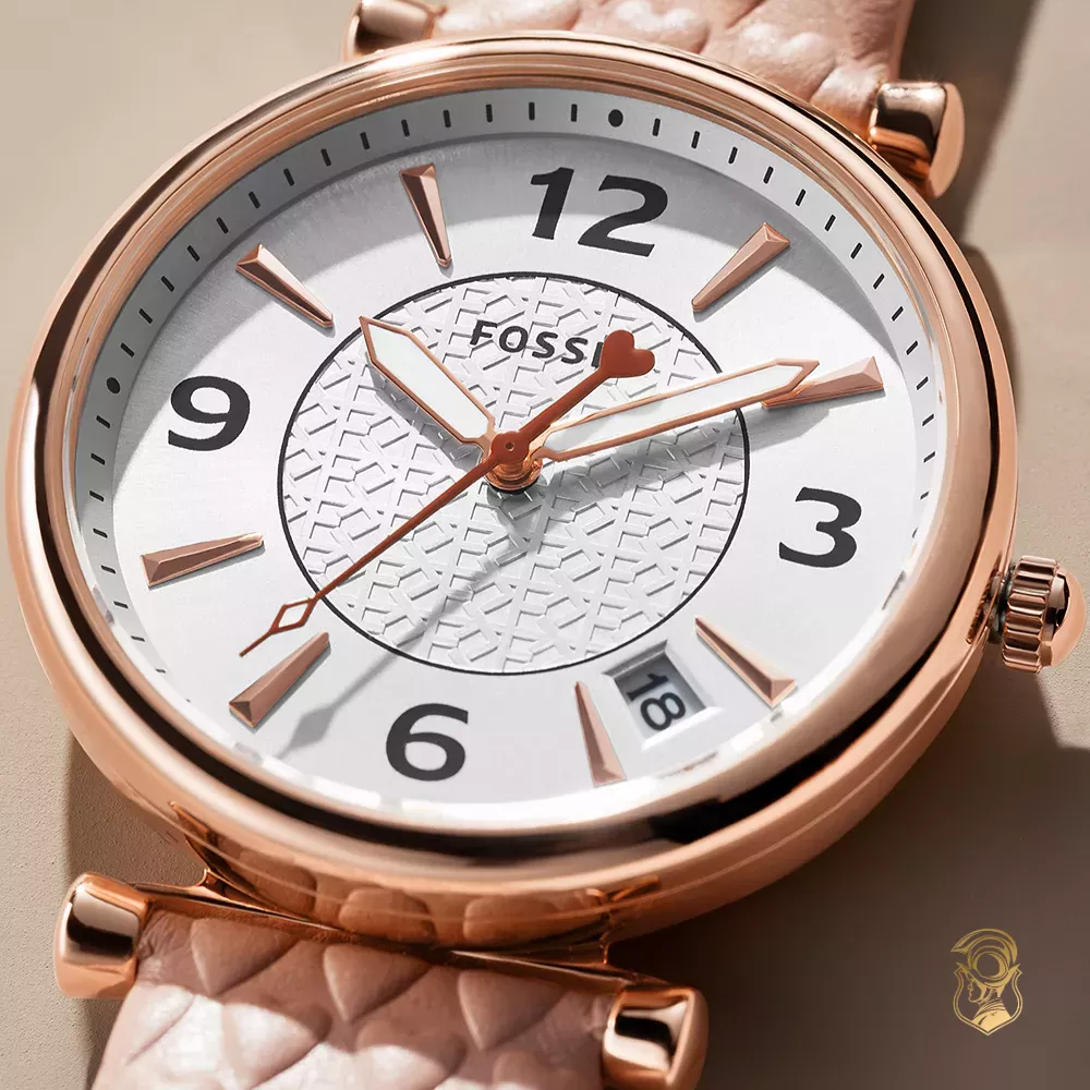 Fossil Carlie Three-Hand Date Blush Leather Watch 35mm