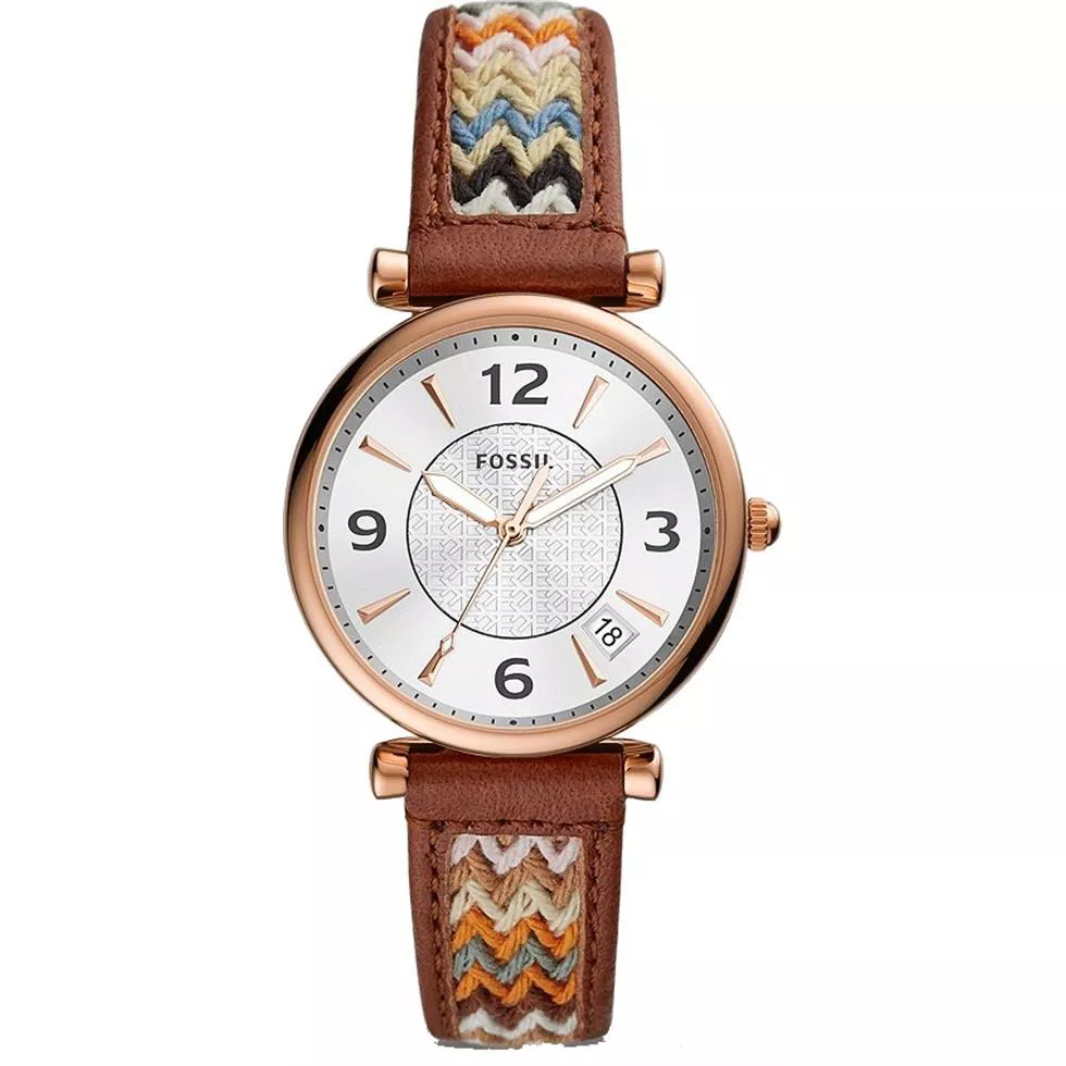 Fossil Carlie Date Brown Leather Watch 35mm