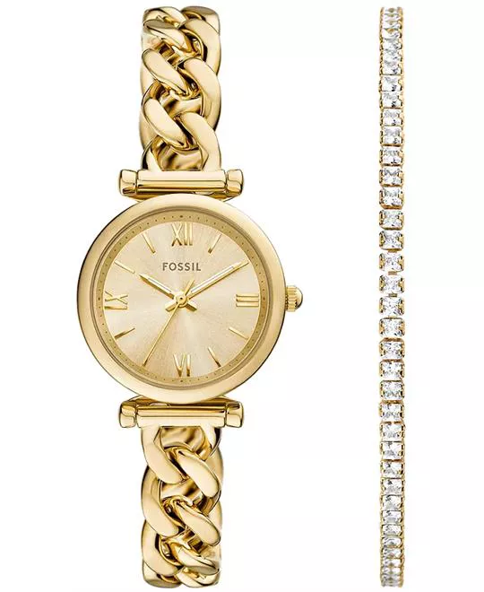 Fossil Carlie Three-Hand Gold-Tone Stainless Steel Watch and Bracelet Set Watch 28mm