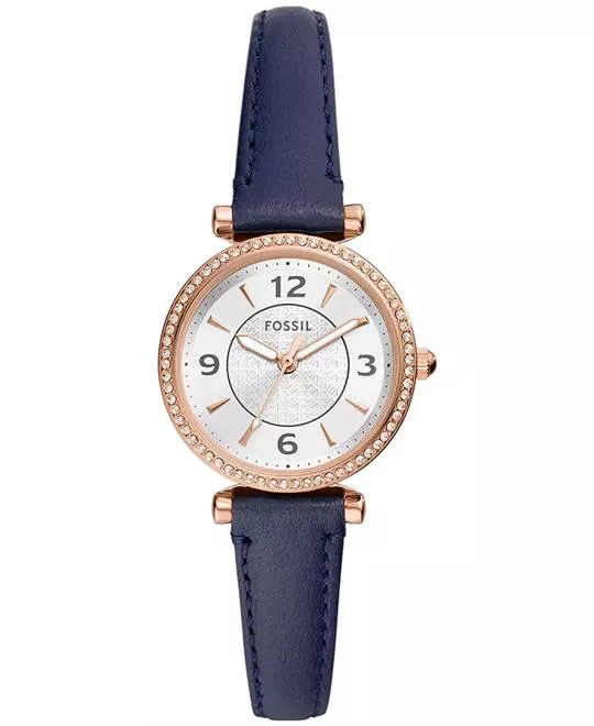 Fossil Carlie Three-Hand Navy LiteHide™ Leather Watch 28mm