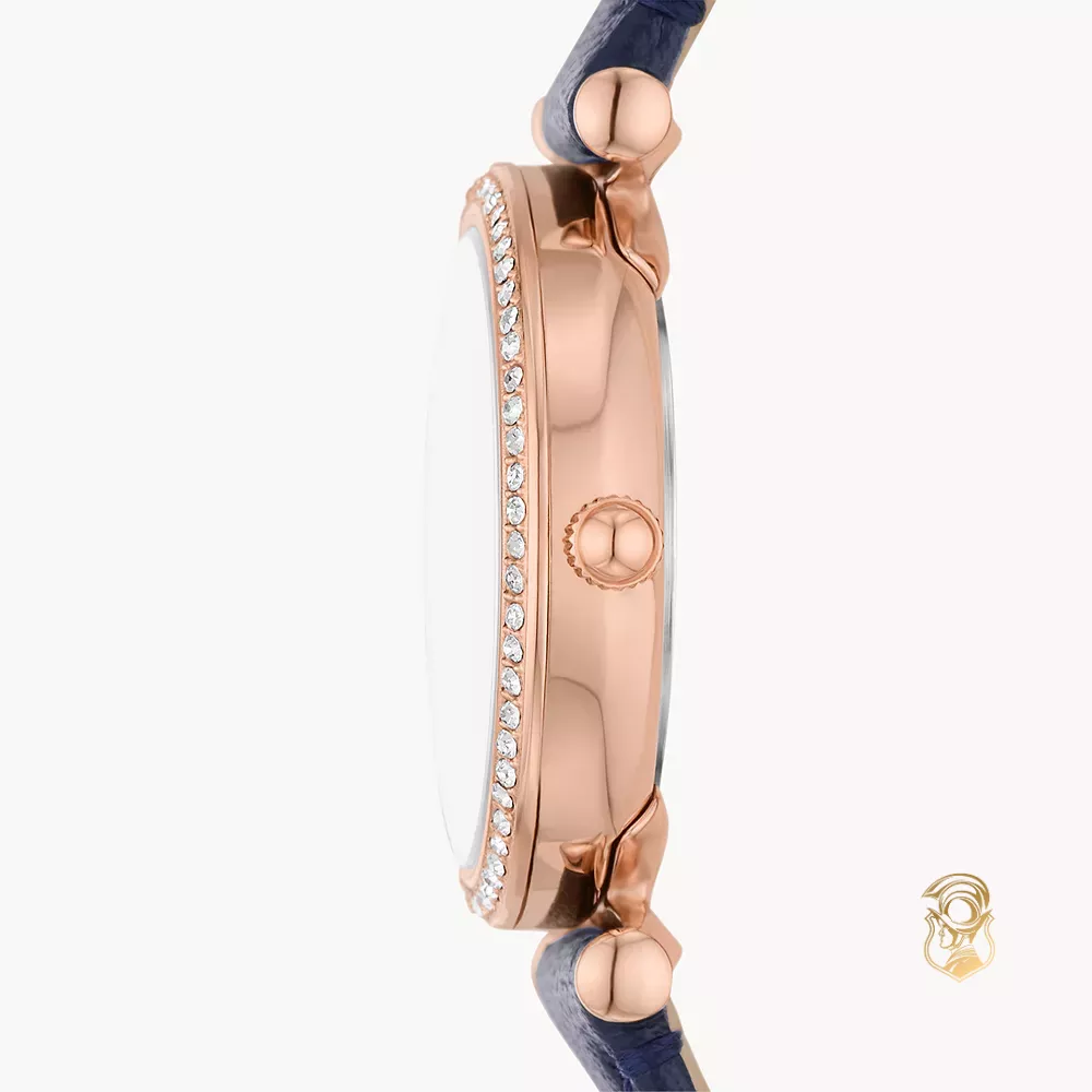 Fossil Carlie Three-Hand Navy LiteHide™ Leather Watch 28mm