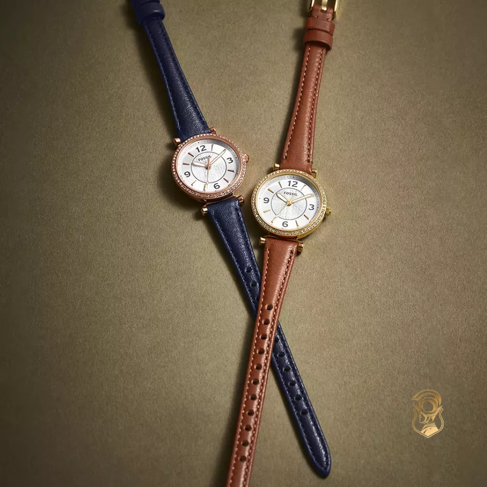 Fossil Carlie Three-Hand Navy LiteHide™ Leather Watch 28mm