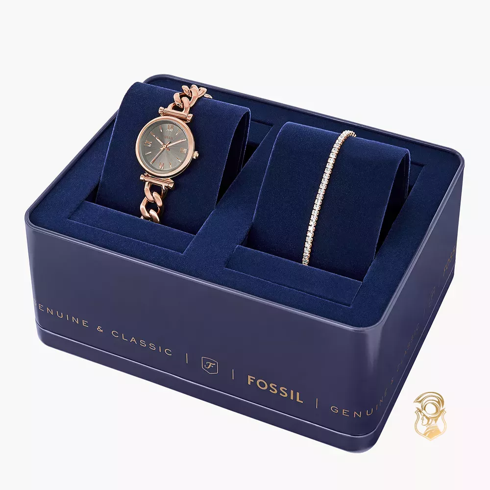 Fossil Carlie Three-Hand Rose Gold-Tone Stainless Steel Watch and Bracelet Set Watch 28mm