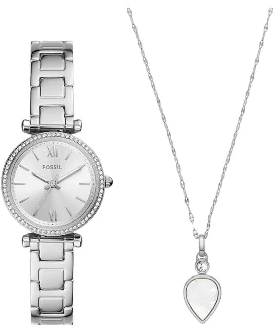 Fossil Carlie Three-Hand Watch and Necklace Set 28mm