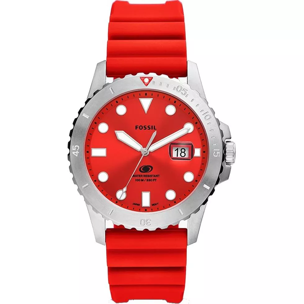 Fossil Date Red Silicone Watch 42mm