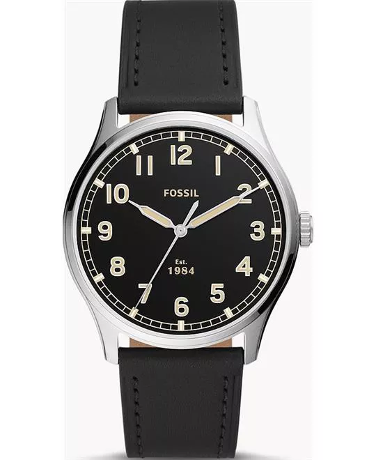 Fossil Dayliner Black Leather Watch 42mm