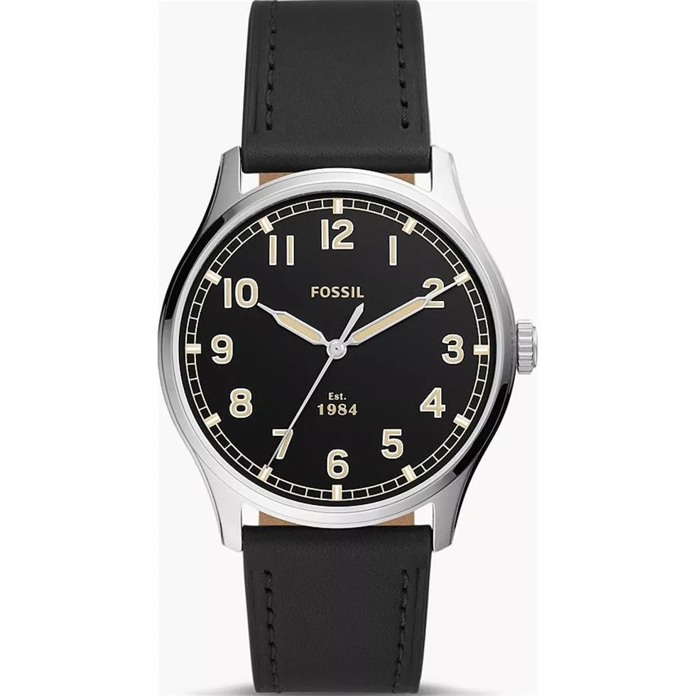 Fossil Dayliner Black Leather Watch 42mm