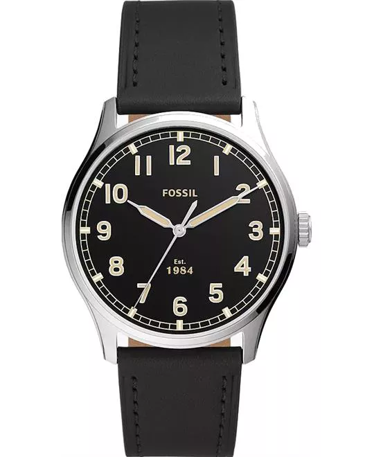 Fossil Dayliner Black Leather Watch 42mm