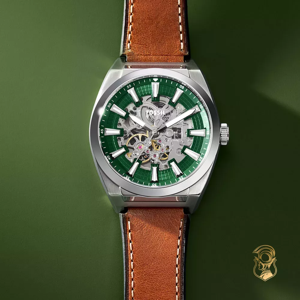 Fossil Everett Automatic Brown Leather Watch 42mm