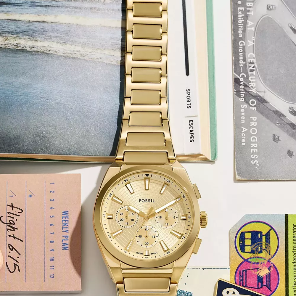 Fossil Everett Chronograph Gold-Tone Stainless Steel Watch 44mm