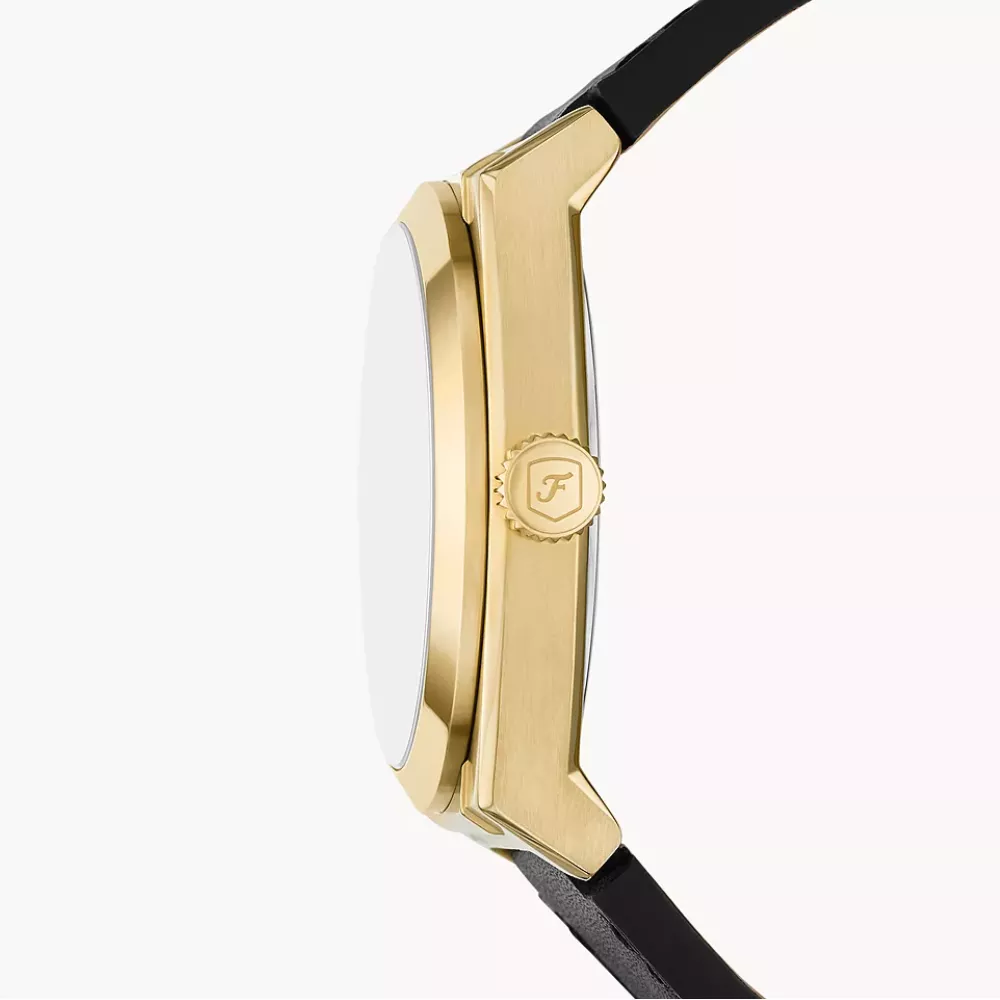 Fossil Everett Three-Hand Date Black Leather Watch 42mm