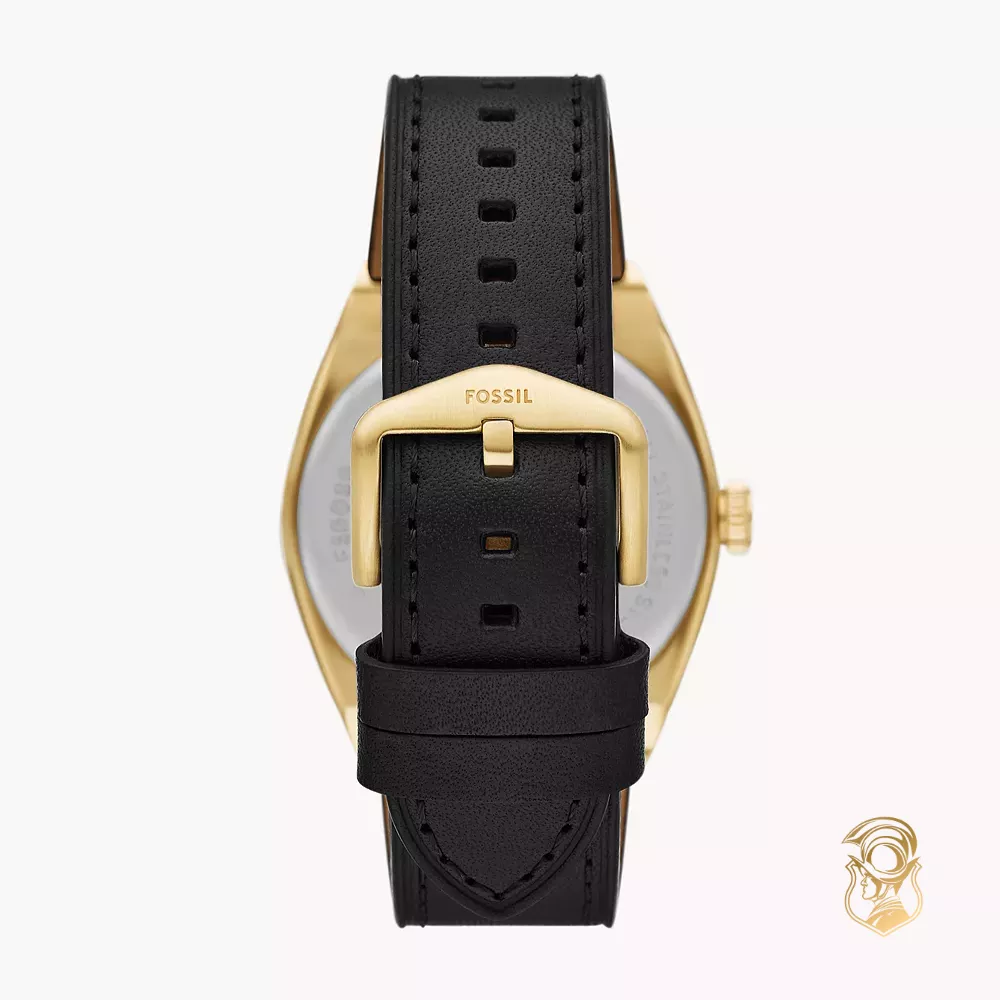 Fossil Everett Three-Hand Date Black Leather Watch 42mm