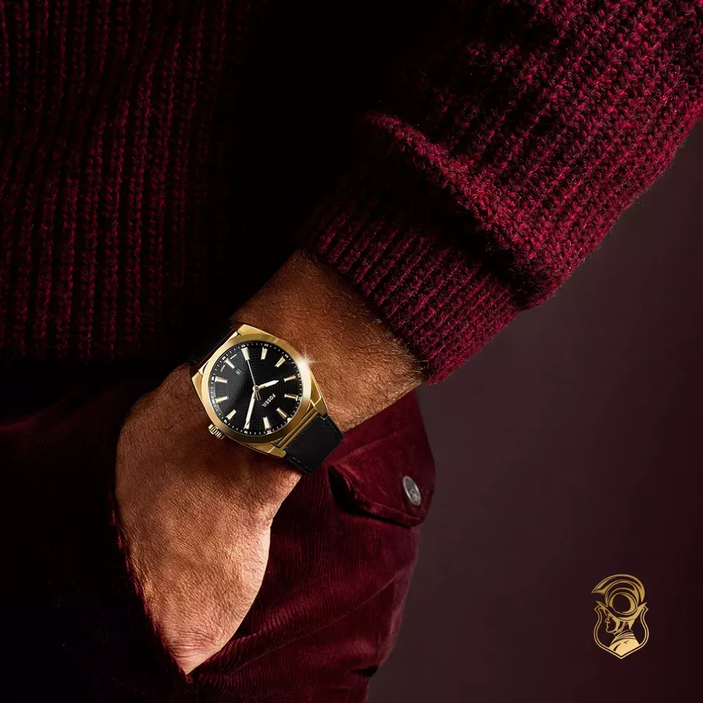 Fossil Everett Three-Hand Date Black Leather Watch 42mm