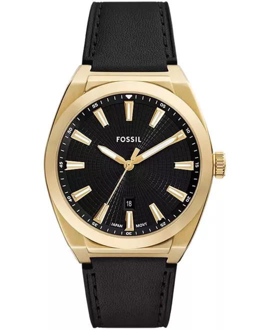 Fossil Everett Three-Hand Date Black Leather Watch 42mm