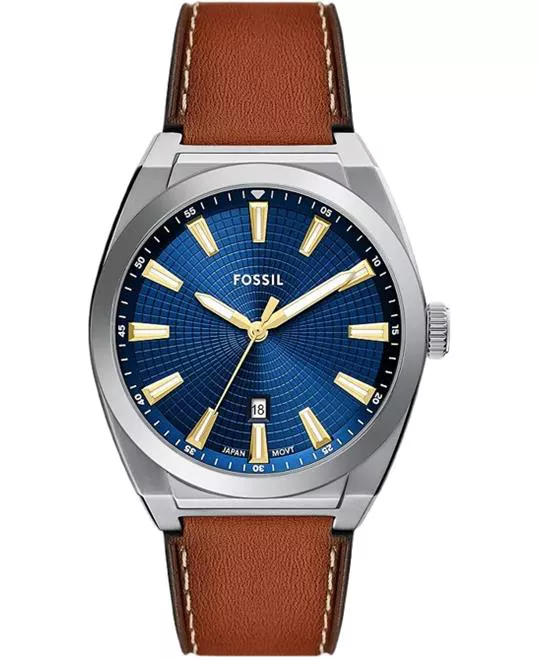 Fossil Everett Three-Hand Date Brown Leather Watch 42mm