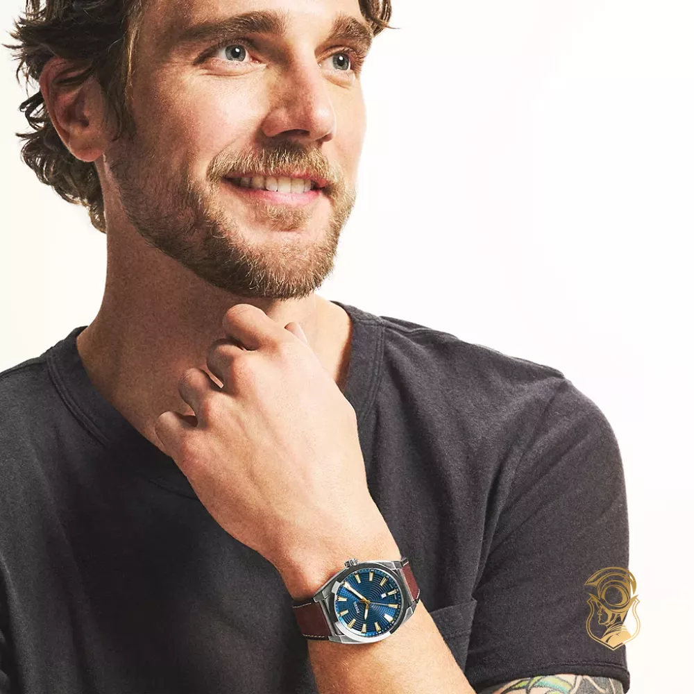 Fossil Everett Three-Hand Date Brown Leather Watch 42mm