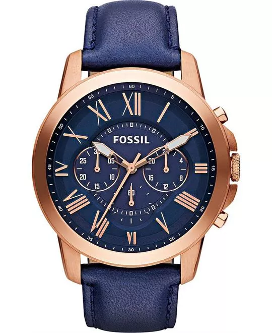Fossil Grant Navy Leather Strap Watch 44mm