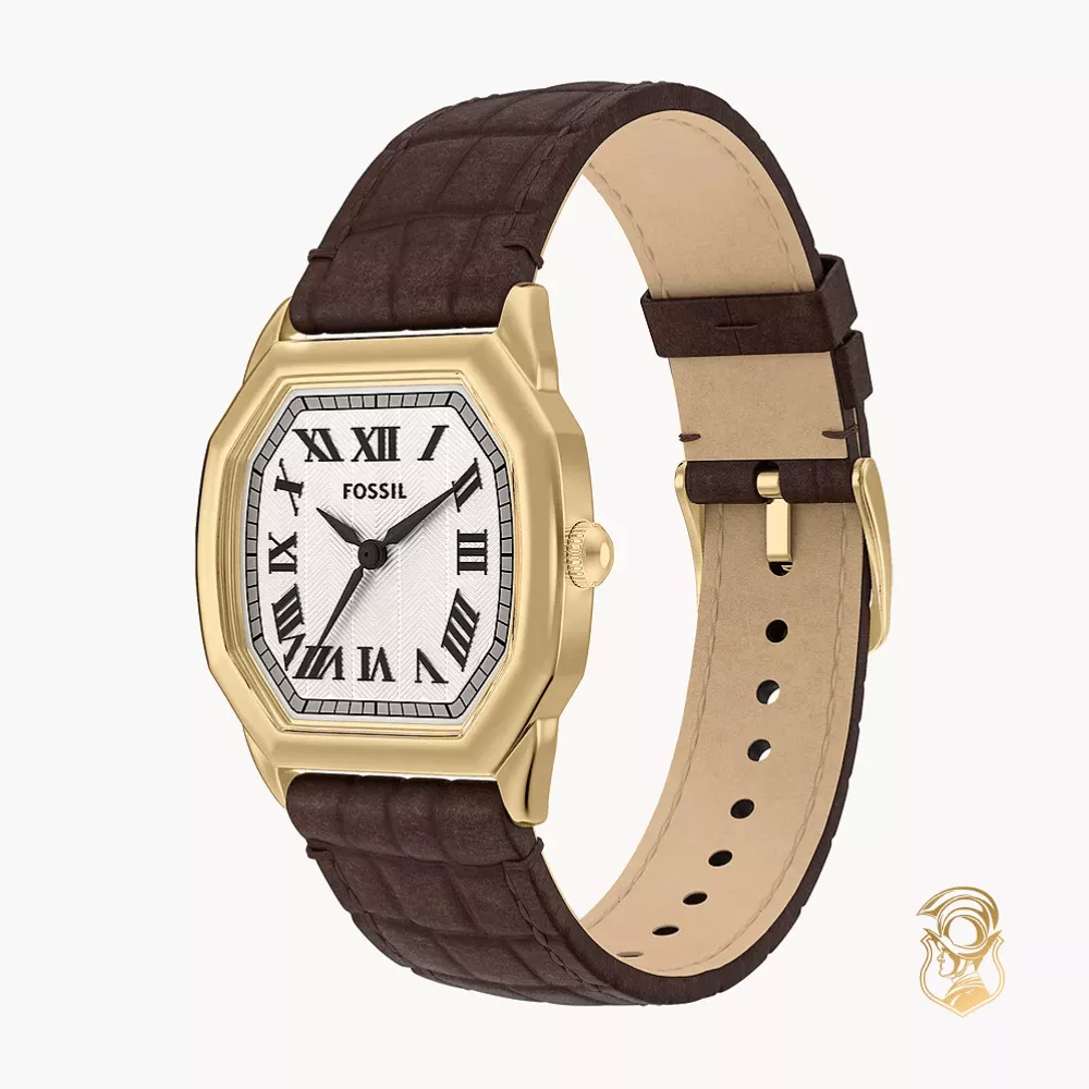 Fossil Harlow Three-Hand Brown Croco Leather Watch 27mm