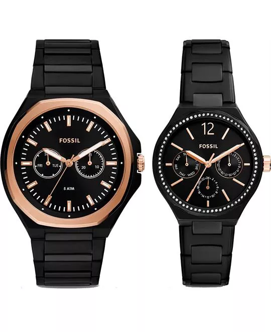 Fossil His and Her Multifunction Black Watch 45mm