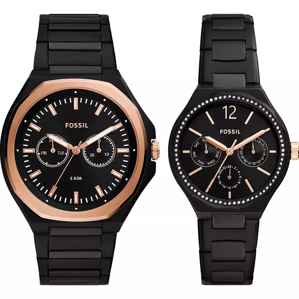 Fossil His and Her Multifunction Black Watch 45mm