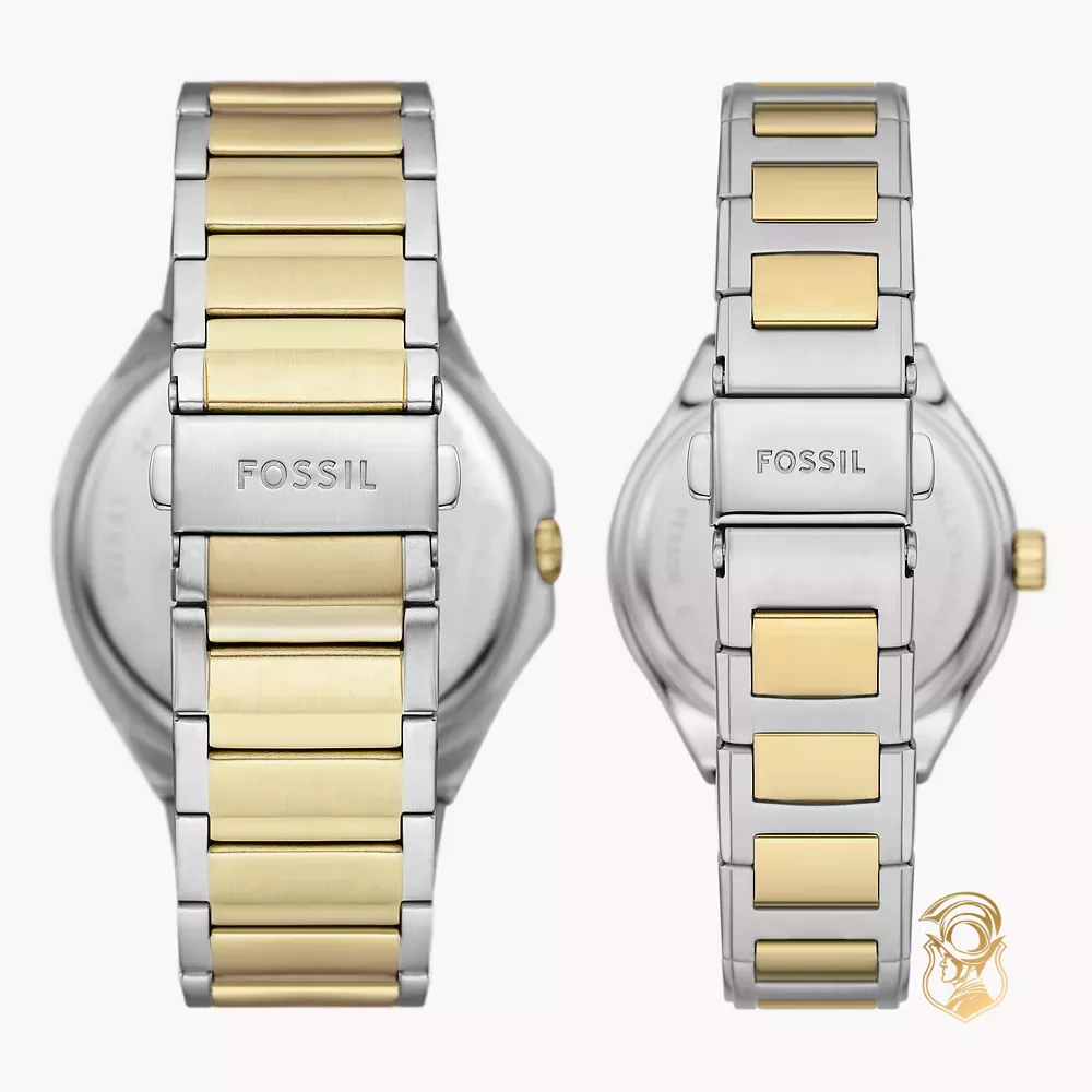 Fossil His and Hers Multifunction Two-Tone Stainless Steel Box Set Watch 