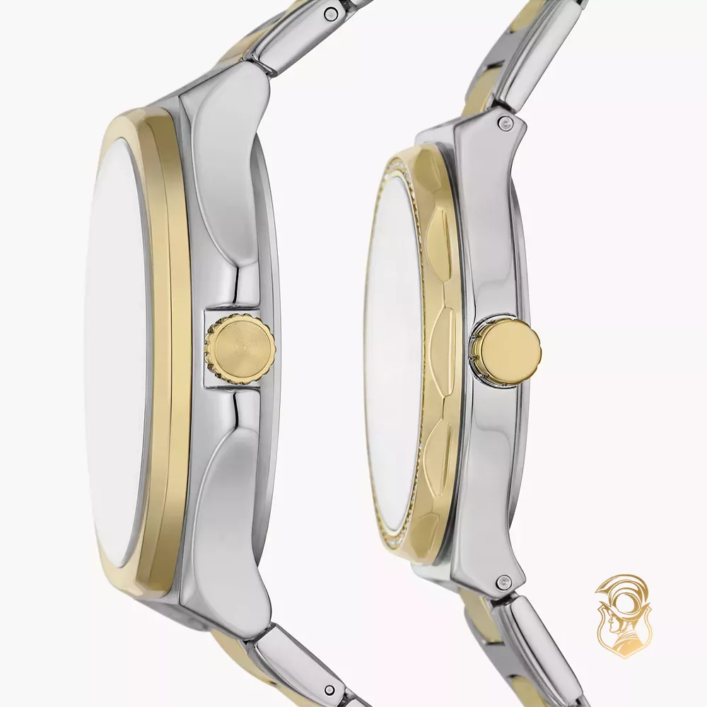Fossil His and Hers Multifunction Two-Tone Stainless Steel Box Set Watch 