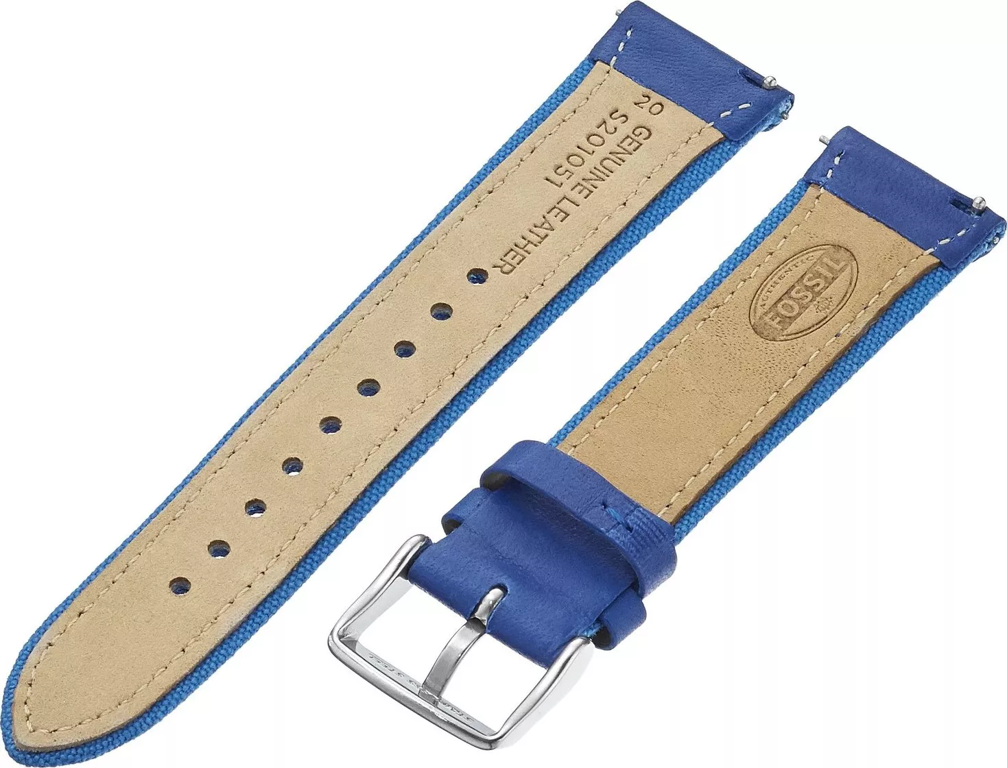 Fossil  Leather Calfskin Blue Watch Strap 20mm