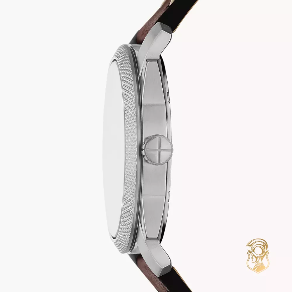 Fossil Machine Three-Hand Date Brown Leather Set Watch 42mm