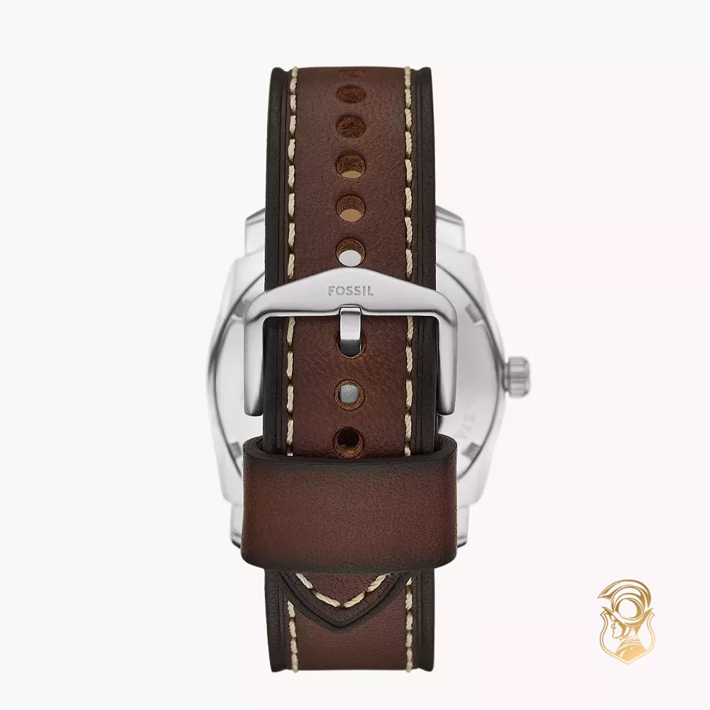 Fossil Machine Three-Hand Date Brown Leather Set Watch 42mm