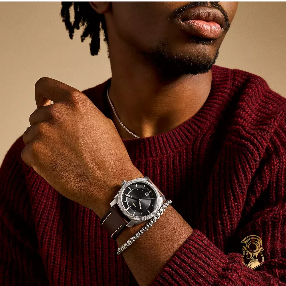 Fossil Machine Three-Hand Date Brown Leather Set Watch 42mm