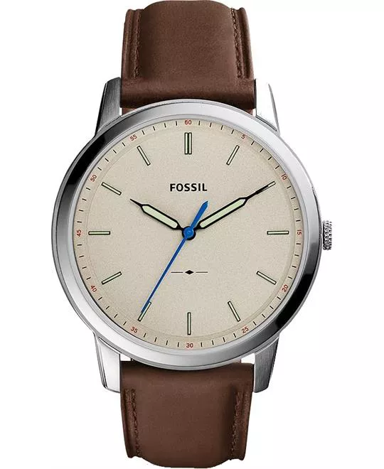 Fossil Minimalist Brown Leather Watch 44mm