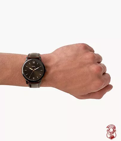 Fossil Minimalist Three-Hand Brown Leather Watch 44MM