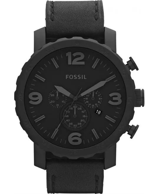 Fossil Nate Chronograph Black Leather Watch 50MM