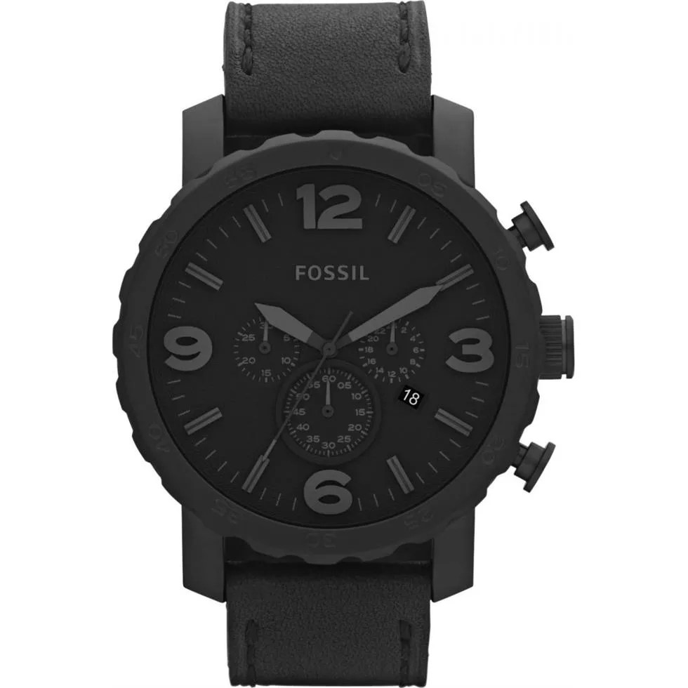 Fossil Nate Chronograph Black Leather Watch 50MM