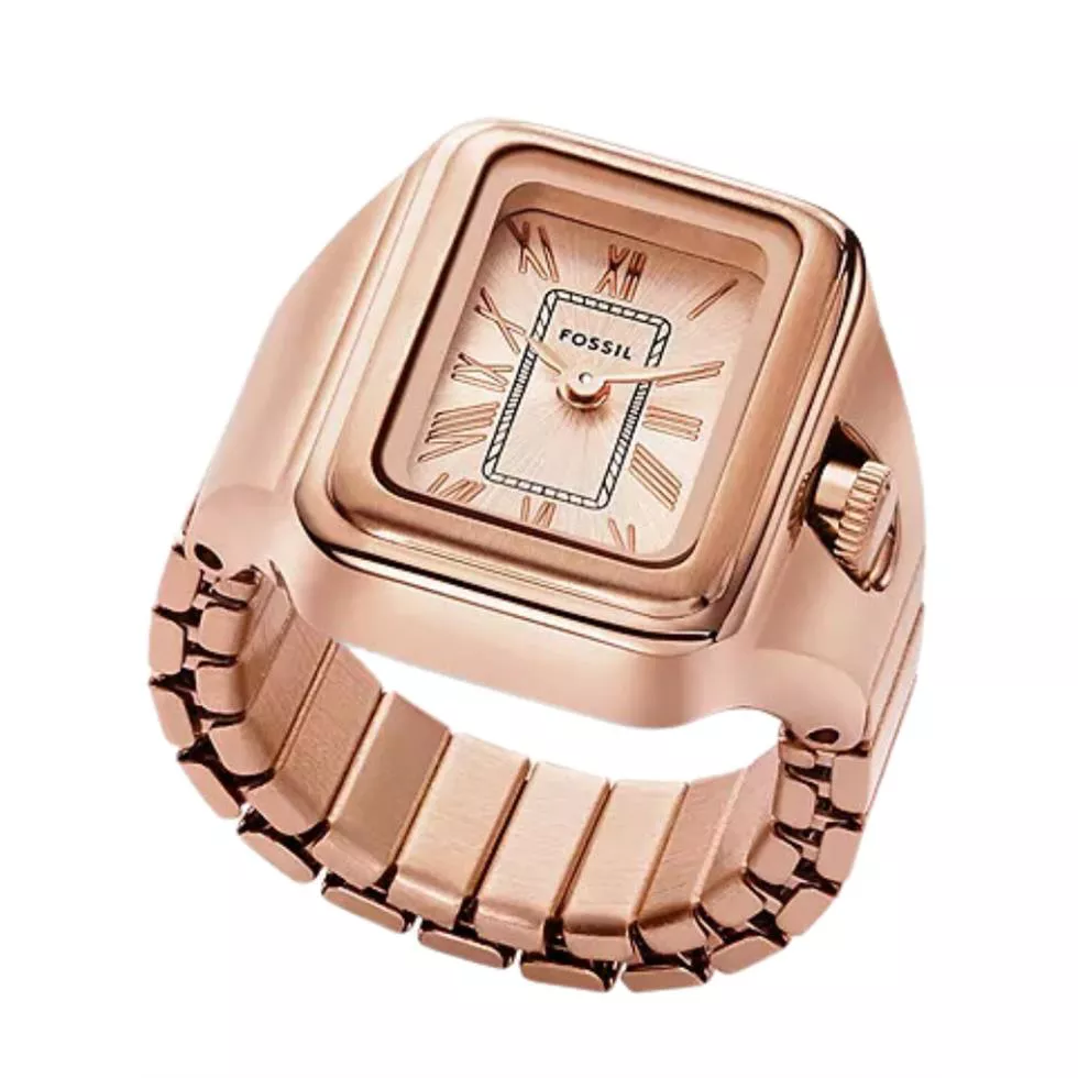 Fossil Raquel Watch Ring Two-Hand Rose Gold-Tone Stainless Steel 14mm