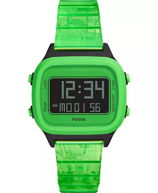 Fossil Retro Digital LCD Neon Green Nylon Watch 40mm