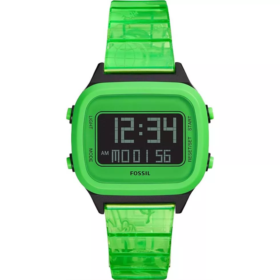 Fossil Retro Digital LCD Neon Green Nylon Watch 40mm