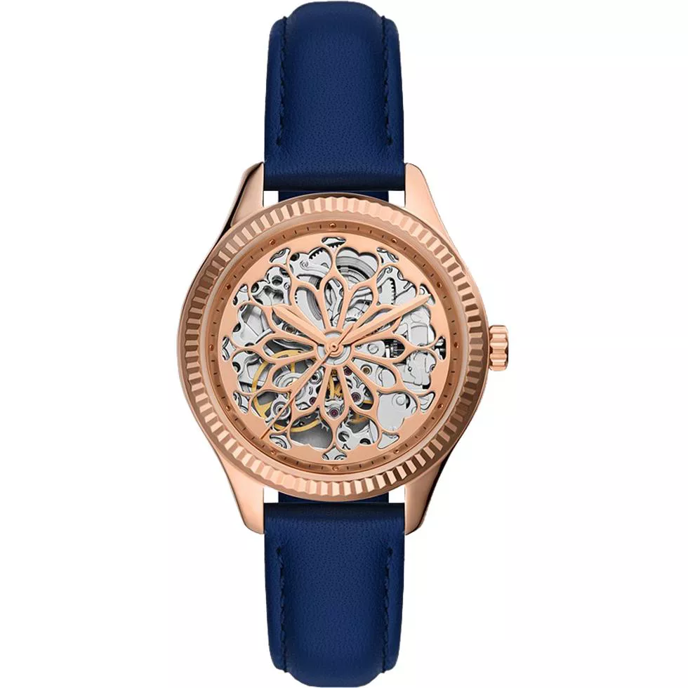 Fossil Rye Automatic Blue Leather Watch 36mm