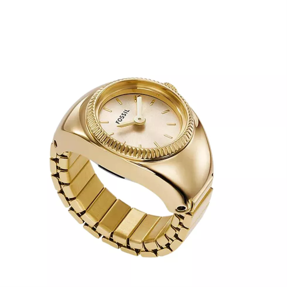 Fossil Watch Ring Two-Hand Gold-Tone 15mm