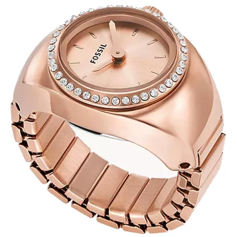 Fossil Watch Ring Two-Hand Rose Gold-Tone Stainless Steel 15mm