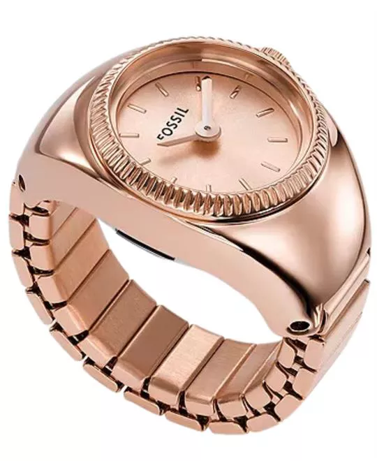 Fossil Watch Ring Two-Hand Rose Gold-Tone Stainless Steel 15mm