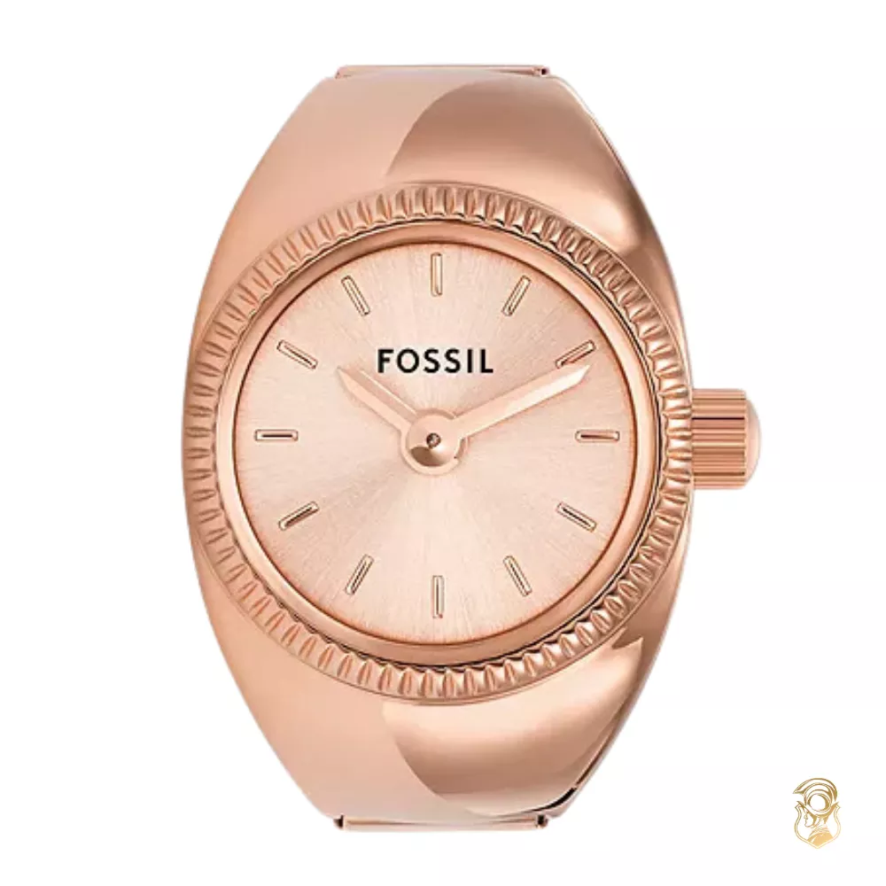 Fossil Watch Ring Two-Hand Rose Gold-Tone Stainless Steel 15mm